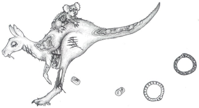 Zombie Koala, Zombie Kangaroo, Zombie Hoopsnakes and Pabst Blue Ribbon